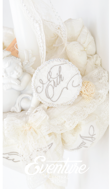 Lumanare de botez brodata cu aripi de inger, 65x4cm, Wings of cotton 8